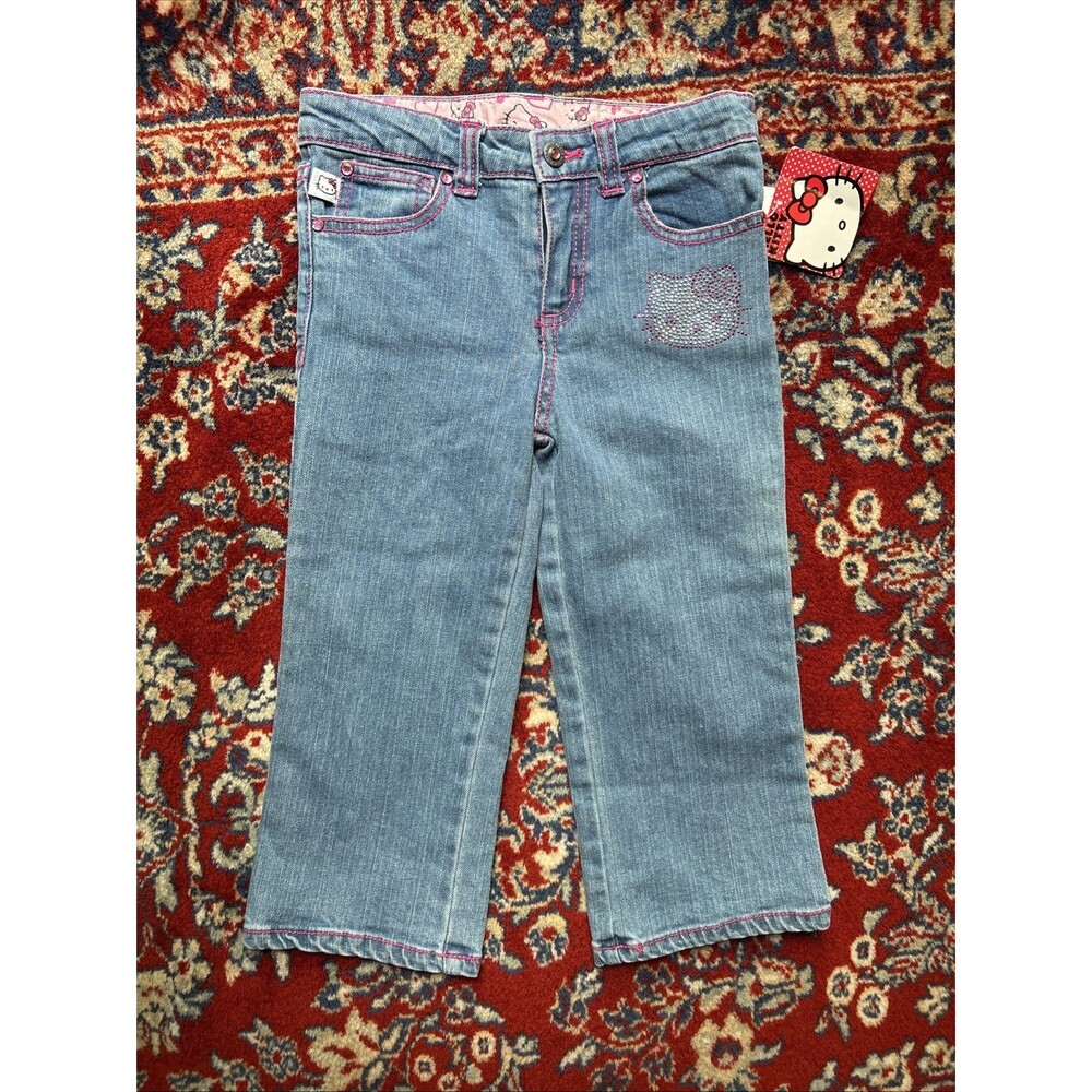 Hello Kitty Denim Jeans Girls Y2K Rhinestone 2009 Deadstock NWT